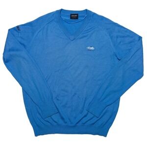 GALVIN GREEN Men's V-Neck Sweater Wool Blend Golf Logo Teal Blue Large L